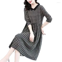 Casual Dresses Autumn Fashion Long-Sleeved Dress Female Elegant Women 2023 Korean Style Loose Houndstooth Bottoming Vestidos
