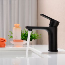 Bathroom Faucet Solid Brass Bathroom Deck Mounted Basin Faucet Hot And Cold Mixer Tap Single Handle Matte Black