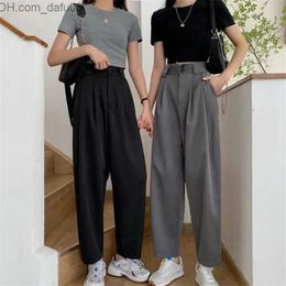 Women's Pants Capris Fashion Loose Street Women's Wide Leg Pants Summer Elastic High Waist Set Pants Vintage Solid Black Women's Trousers New S-5XL Z230809