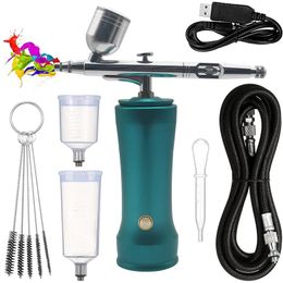 Portable Airbrush Kit With Compressor Mini Cordless Airbrush Gun Kit With Air Hose Rechargeable Handheld Airbrush Set For Cake Decorating, Art, Makeup, Nails,