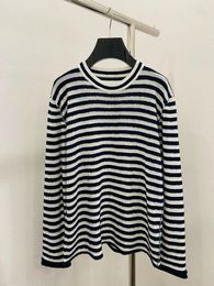 Women's Sweaters Blue And White Striped Knitted Sweater Cuffs Hem Natural Volume All-match Fashion 2023 Autumn