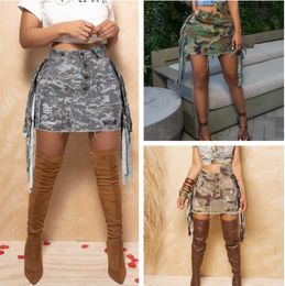 Skirts Camouflage Sexy Tassel Mini Cargo Women Button Up Bodycon Patch Summer Spring High Street Clothes Bottoms