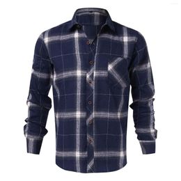 Men's Casual Shirts Men Plaid Shirt Vintage Tops Oversize Striped Button Cardigan Pocket Color-Matching Outfits Autumn Spring Male Clothing