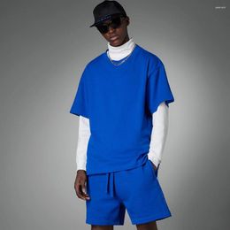 Men's Tracksuits Fashion 2 Piece Sets Luxury Men Tracksuit Solid Color T-shirt Shorts Outfits Cotton Suits Streetswear Male