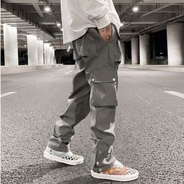 Men's Pants High Street Multi-pocket Casual Trousers for Men and Women Side Breasted Drawstring Cargo Pants Harajuku Solid Loose Pants 230808