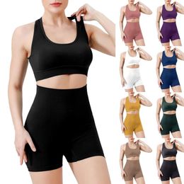 Women's Two Piece Pants Workout Outfits For Women 2 Seamless Ribbed High Waist Leggings With Sports Bra Yoga Mat Strap Set Towel