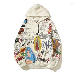 Men's Hoodies High Street Graffiti Fashion Streetwear Oversized Hip Hop Sweatshirt Loose Fit Y2K Pullover Hoody Hooded Tops