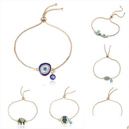 Charm Bracelets New Turkey Blue Evil Eye For Women Men Good Luck Hamsa Hand Elephant Love Letter Adjustable Chains Bangle Fashion Drop Dhp6B