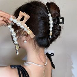 Korean Style Acrylic Pearl Shark Clip Retro Handmade Frosted Hair Claw Hair Styling Tool