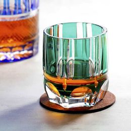 Green Bamboo Whiskey Water Vodka Glasses Japan Edo Kiriko Glass Hand Cut To Clear Crystal Rocks Glass Cup Drinking Drinkware 9oz HKD230809