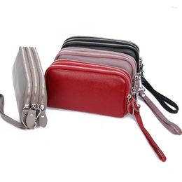 Wallets Genuine Leather Women Long Wallet Three Layers Of Zipper Large Capacity Cell Phone Bag Waterproof Business Clutch Bags