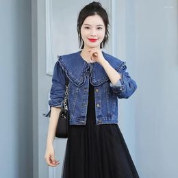 Women's Jackets Fashion Doll Collar Denim Coat Ladies 2023 Spring Autumn Student Short Jeans Jacket Women Elegant Loose Outerwear Tide G2472