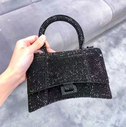 Women's Inlaid rhinestone diamond hourglass tote Bags glisten crossbody shoulder bag Luxury Genuine leather Designer handbag fashion pink sling make up Bag