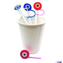 Drinking Straws Custom Evil Eye Soft Sile St Toppers Accessories Er Charms Reusable Splash Proof Dust Plug Decorative 8Mm Party Drop Delive