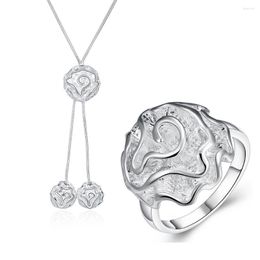 Necklace Earrings Set Classic 925 Colour Silver Fine Rose Flower Rings Women High Quality Jewellery Fashion Party Wedding Christmas Gifts