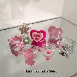 Wedding Rings Kpop Cute Goth Pink Transparent Flower Heart Star Resin Acrylic Rings Set For Women Egirl BFF Y2K Aesthetic Jewellery Accessories 230808