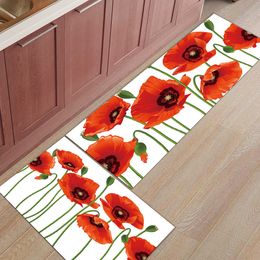 Plant Texture Flowers Kitchen Mat Home Anti-slip Bathroom Rug Entrance Doormat Living Room Protective Floor Mat HKD230809