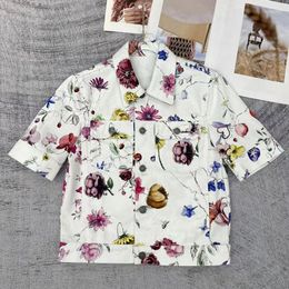 Women's Tracksuits Short Sleeve Jacket 2023 Early Fall Romantic Holiday Style Fashion Floral Print Slim Denim Coat With High Waist Shorts