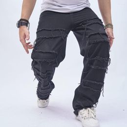 Men's Jeans Men Hip Hop Stylish Ripped Patch Loose Pants Streetwear Male Straight Casual Denim Trousers