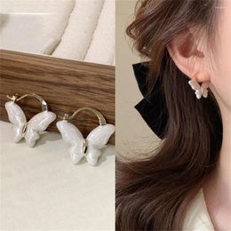 Hoop Earrings Fashion Korean White Butterfly Enamel For Women Elegant Ear Buckle Weddings Jewellery Party Gifts 2023