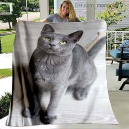 Blankets Swaddling 3D cartoon Grey cat pattern flannel throw blanket king soft and cute warm home office sofa bed decoration children's travel camping gift Z230809