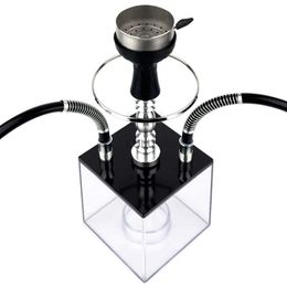 Acrylic Square Hookah Set 2 Hoses Shisha Box Complete with Nice RGB LED Light Stainless steel Tobacco Heater Chicha Nargile 42cm HKD230809