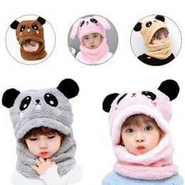 Caps Hats Children Cartoon Scarf Hat Girls Boys Thicken Cap Double Fleece Warmth Child Adult Parent child Kids Accessories 230808