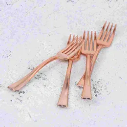 Dinnerware Sets 24 Pcs Disposable Fruit Fork Plastic Picks Wedding Silverware Cutlery Child Gold