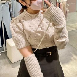 Women's Sweaters WAKUTA Sweet Style Handmade Ball Pullover O-neck Knit Sweater With Detachable Sleeve 2023 Autumn Winter Women Pulls Femme