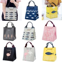 Waterproof Oxford Tote Insulation Lunch Bag Large Capacity Thermal Food Picnic Lunch Box for Women kid Men Fish Flamingo Pattern