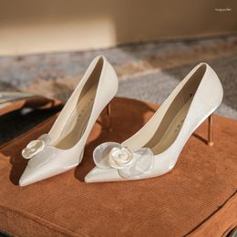 Dress Shoes Korean Version Pointed Shallow Cut Single Shoe 2023 Casual Simple Wedding White Slender Heel Heels Women Autumntime