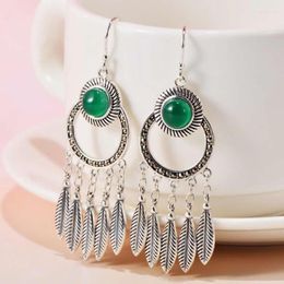 Dangle Earrings Pure S925 Sterling Silver Women Agate Feather Tassels
