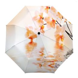 Umbrellas Yellow Flower Pink Blue Butterfly Print Non Automatic 3 Fold Umbrella Wind Resistant Parasol Portable Folding