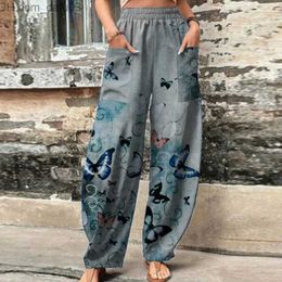 Women's Pants Capris 2023 Leisure Summer Women's Fashion Pattern Printing Men's Elegant Loose Elastic Waist Ankle Pants Pocket Wide Leg Pants Z230809