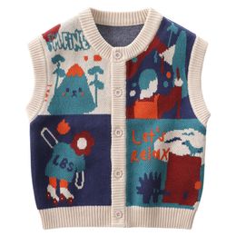 Pullover LABISHU Toddler Kids Boys V Neck Sweater Sleeveless Knit Vest Graphic Tank Tops Knitwear School Uniform 230809