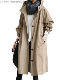 Women's Down Parkas S-5XL size unique women's trench coat button with hat casual women's long coat loose coat autumn and winter fashion Z230809