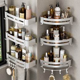 Bathroom Shelves Shelf No Drill Wall Mounted Shampoo Bottle Shower Corner Rack Toilet Storage Aluminium Kitchen Accessories 230809