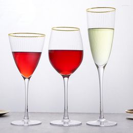 Wine Glasses 300-400ml Exquisite Line Striped Goblet Red Champagne Cocktail Cup Crystal Gold Painting Banquet Festival Drinkware