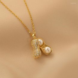Chains Peanut Pendant Inlaid Titanium Steel Necklace 18k Gold Pearl Does Not Fade Female Fashion