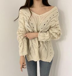 Women's Sweaters 2023 Long V-neck Pullover Hollow Out Sweater Jacket Female Outer Wearing