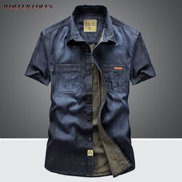 Men's Dress Shirts Denim Shirts Fashionable Male Social Shirt Summer Short Sleeve Men High Quality Button Up BlouseTop Men's Clothing Tee Shirt 230808