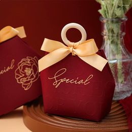 Gift Wrap 10pcs Creative Wooden Ring Portable Candy Box Festival/Party Small Packaging Paper Size 9x5x10.5cm