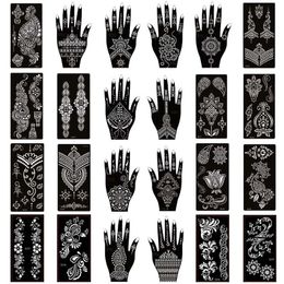 Body Paint 24pcsLot Indian Henna Tattoo Stencil Kit Mehndi Aribrush Templates for Wome SelfAdhesive Reusable Sticker 230808