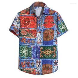 Men's Casual Shirts Hawaii 2023 Summer Men Linen Shirt Blue Thin Breathable Slim Short Sleeve Plus Size 5xl Clothing