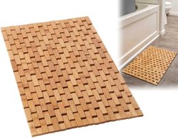 Natural Bamboo Wood Bath Mat - Bathroom Sauna Spa Bathtub Kitchen Rug Accessories HKD230809