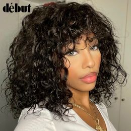 Synthetic Wigs Jerry Curly Short Pixie Bob Cut Human Hair Wigs With Bang Honey Blonde Ombre Color Non lace front Wig For Black Women Remy Hair 230808