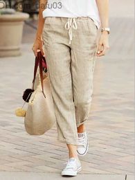 Women's Pants Capris 2023 Summer Cotton Linen Women's Pants Black Brushed Elastic Waist Casual Pants Loose Fashion Elegant Women's Bottom Pants Z230809