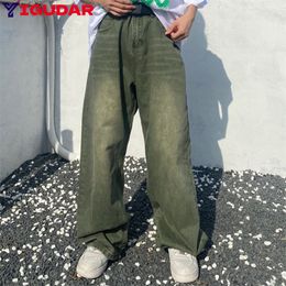 Mens Jeans Green Baggy Vintage Denim Trousers Male Wide Leg Pants Men Streetwear Retro Casual Hip Hop cargo pants men ripped jeans 230809