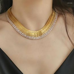 Chains 1Pc Women Fashion Retro Exaggerated Personality Wide Necklace Rhinestone Light Luxury Temperament Decorative