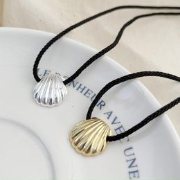Pendants Amaiyllis 925 Sterling Silver Minimalist Shell Black Rope Necklace Pendant Niche Sunshine Beach Jewellery